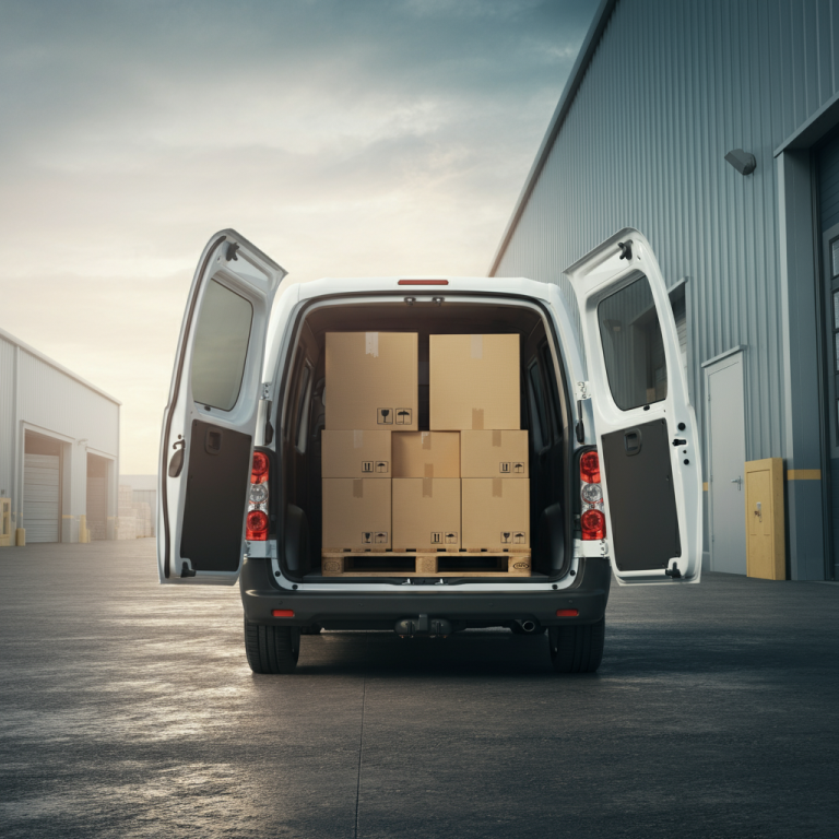 Motor Truck Cargo inside white delivery truck